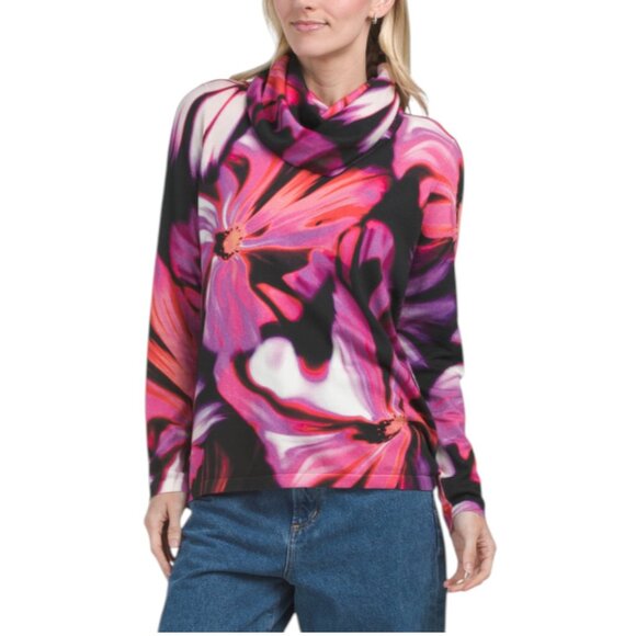 EDINBURGH KNITS Pima Cotton Blend Marble Floral Roll Neck Sweater - Picture 1 of 2